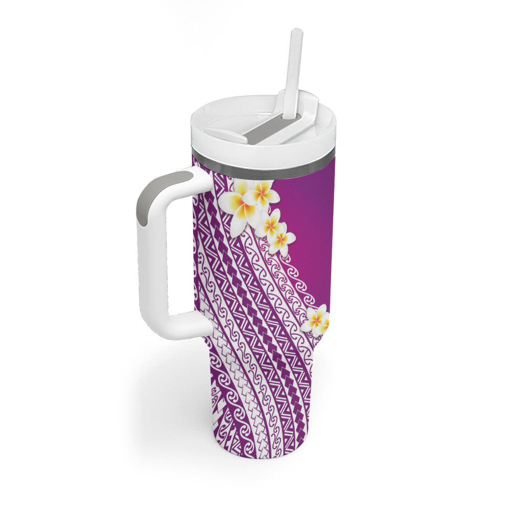 Tahiti Plumeria Tribal Pattern Tumbler With Handle Wave Style Purple LT05 - Polynesian Pride
