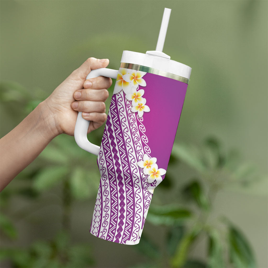 Tahiti Plumeria Tribal Pattern Tumbler With Handle Wave Style Purple LT05 - Polynesian Pride