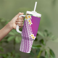 Tahiti Plumeria Tribal Pattern Tumbler With Handle Wave Style Purple LT05 - Polynesian Pride