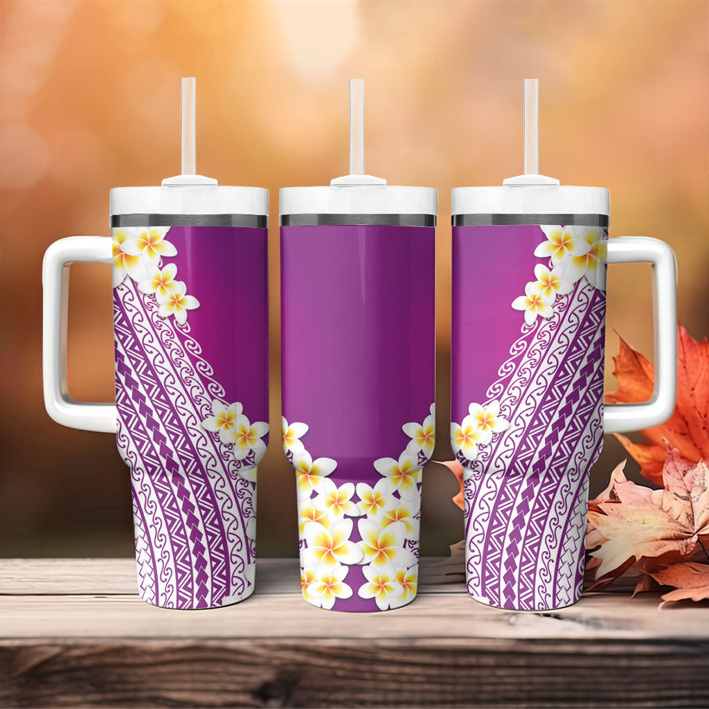 Tahiti Plumeria Tribal Pattern Tumbler With Handle Wave Style Purple LT05 - Polynesian Pride