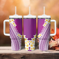 Tahiti Plumeria Tribal Pattern Tumbler With Handle Wave Style Purple LT05 - Polynesian Pride