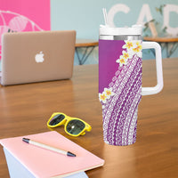 Tahiti Plumeria Tribal Pattern Tumbler With Handle Wave Style Purple LT05 - Polynesian Pride