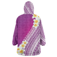 Tahiti Plumeria Tribal Pattern Wearable Blanket Hoodie Wave Style Purple LT05 - Polynesian Pride