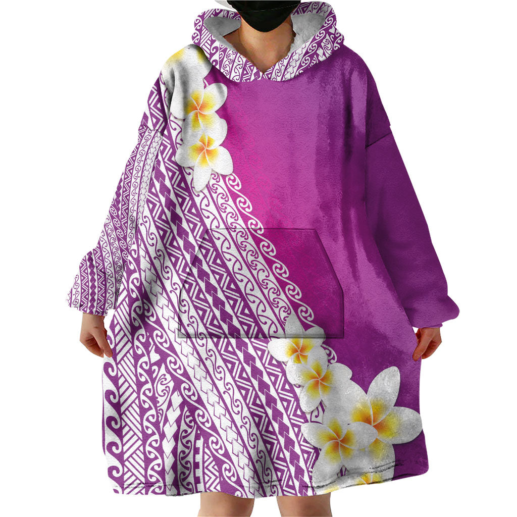 Tahiti Plumeria Tribal Pattern Wearable Blanket Hoodie Wave Style Purple LT05 - Polynesian Pride