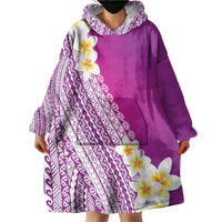 Tahiti Plumeria Tribal Pattern Wearable Blanket Hoodie Wave Style Purple LT05 - Polynesian Pride