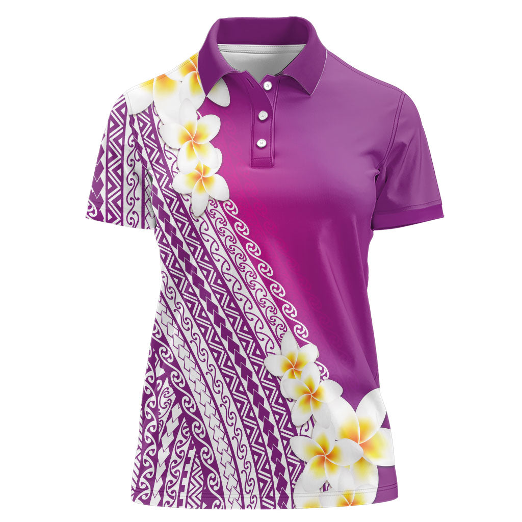 Tahiti Plumeria Tribal Pattern Women Polo Shirt Wave Style Purple LT05 Female Purple - Polynesian Pride