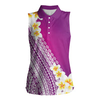 Tahiti Plumeria Tribal Pattern Women Sleeveless Polo Shirt Wave Style Purple LT05 Female Purple - Polynesian Pride