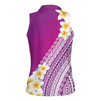 Tahiti Plumeria Tribal Pattern Women Sleeveless Polo Shirt Wave Style Purple LT05 - Polynesian Pride