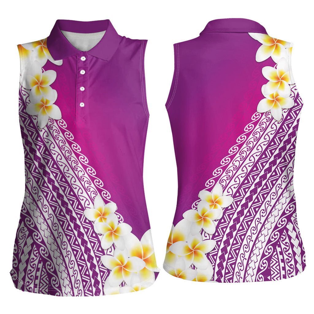 Tahiti Plumeria Tribal Pattern Women Sleeveless Polo Shirt Wave Style Purple LT05 - Polynesian Pride