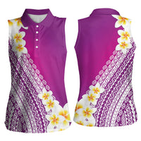 Tahiti Plumeria Tribal Pattern Women Sleeveless Polo Shirt Wave Style Purple LT05 - Polynesian Pride