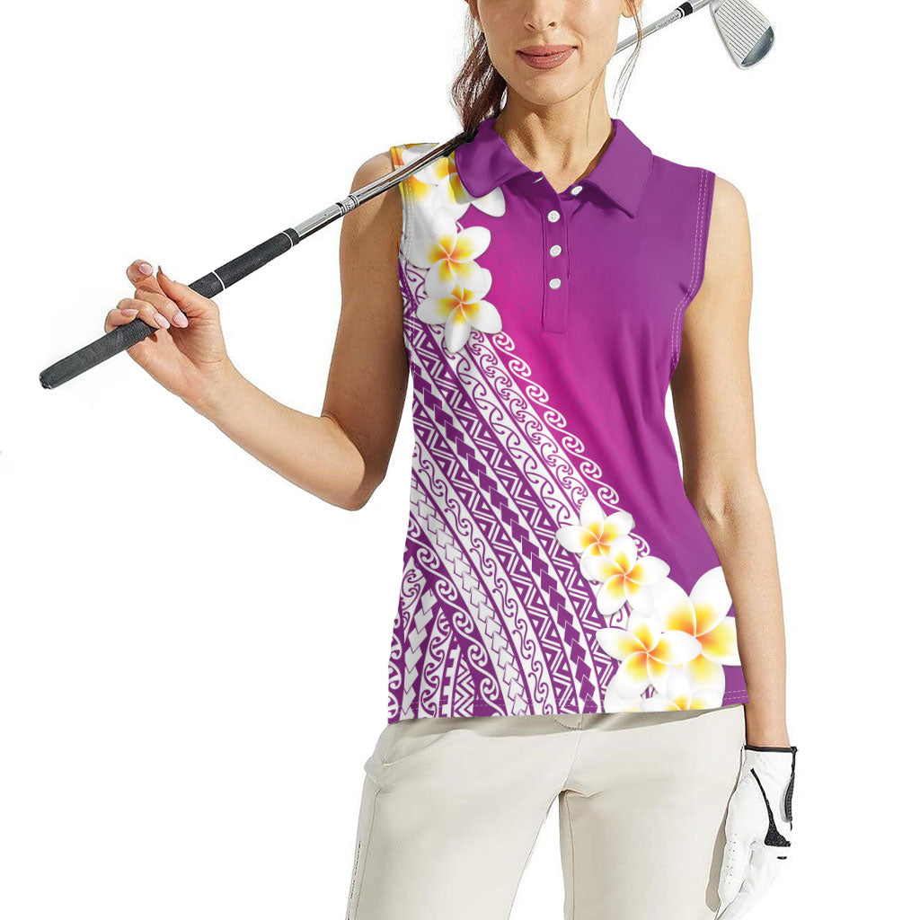 Tahiti Plumeria Tribal Pattern Women Sleeveless Polo Shirt Wave Style Purple LT05 - Polynesian Pride