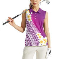 Tahiti Plumeria Tribal Pattern Women Sleeveless Polo Shirt Wave Style Purple LT05 - Polynesian Pride