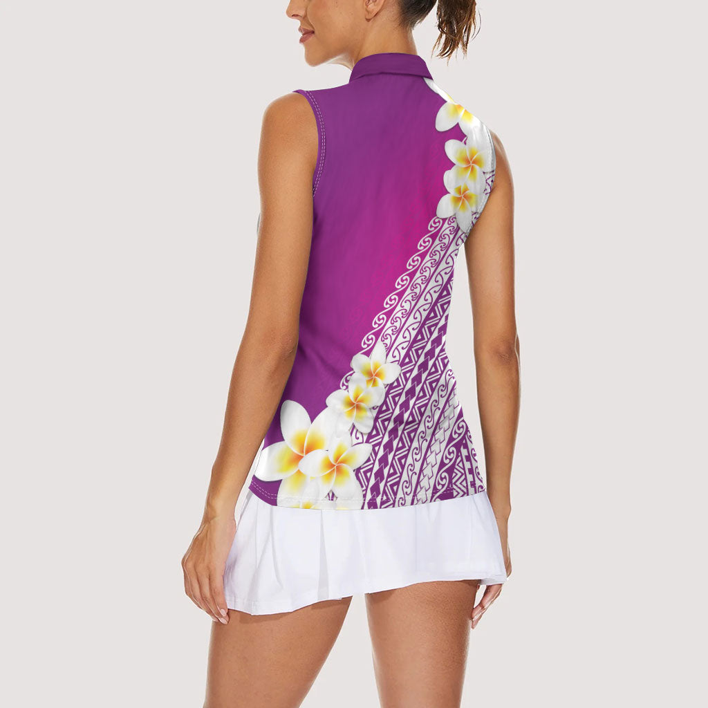 Tahiti Plumeria Tribal Pattern Women Sleeveless Polo Shirt Wave Style Purple LT05 - Polynesian Pride