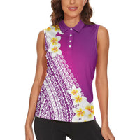 Tahiti Plumeria Tribal Pattern Women Sleeveless Polo Shirt Wave Style Purple LT05 - Polynesian Pride