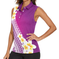 Tahiti Plumeria Tribal Pattern Women Sleeveless Polo Shirt Wave Style Purple LT05 - Polynesian Pride