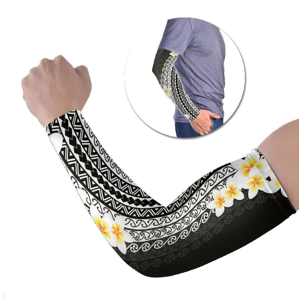 Tahiti Plumeria Tribal Pattern Arm Sleeves Wave Style Black LT05 Set of 2 Black - Polynesian Pride