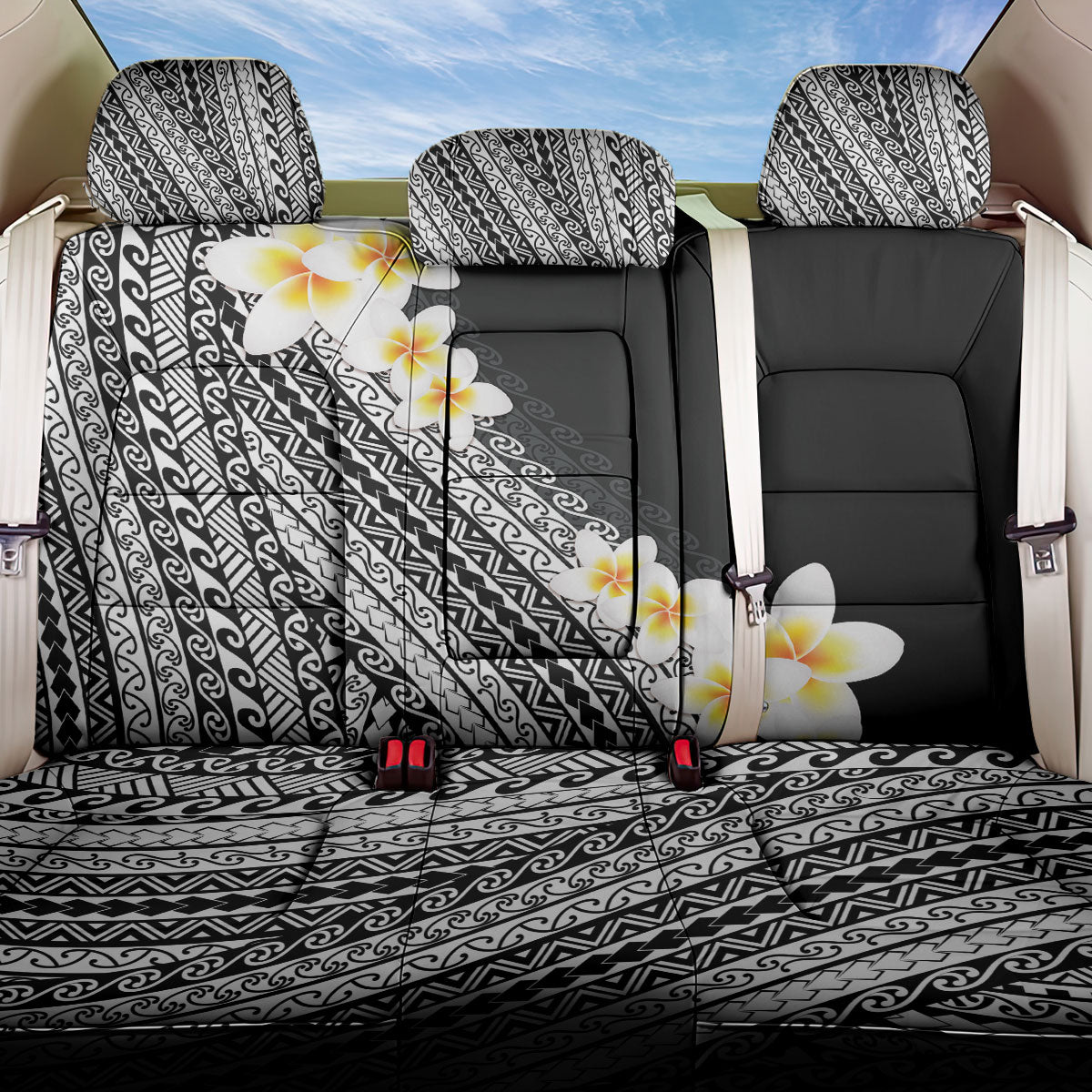 Tahiti Plumeria Tribal Pattern Back Car Seat Cover Wave Style Black LT05 One Size Black - Polynesian Pride