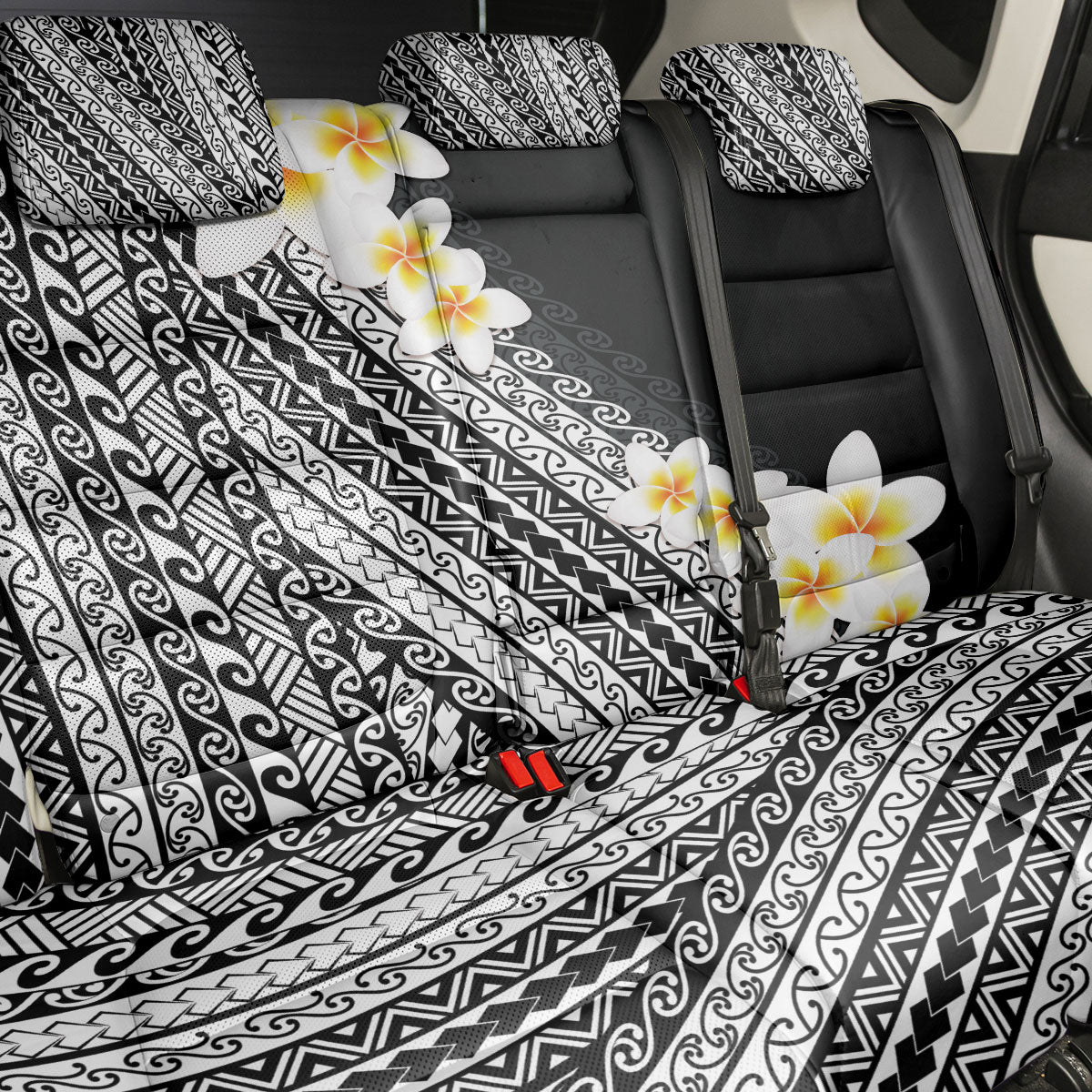 Tahiti Plumeria Tribal Pattern Back Car Seat Cover Wave Style Black LT05 - Polynesian Pride