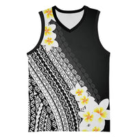 Tahiti Plumeria Tribal Pattern Basketball Jersey Wave Style Black LT05 Unisex Black - Polynesian Pride