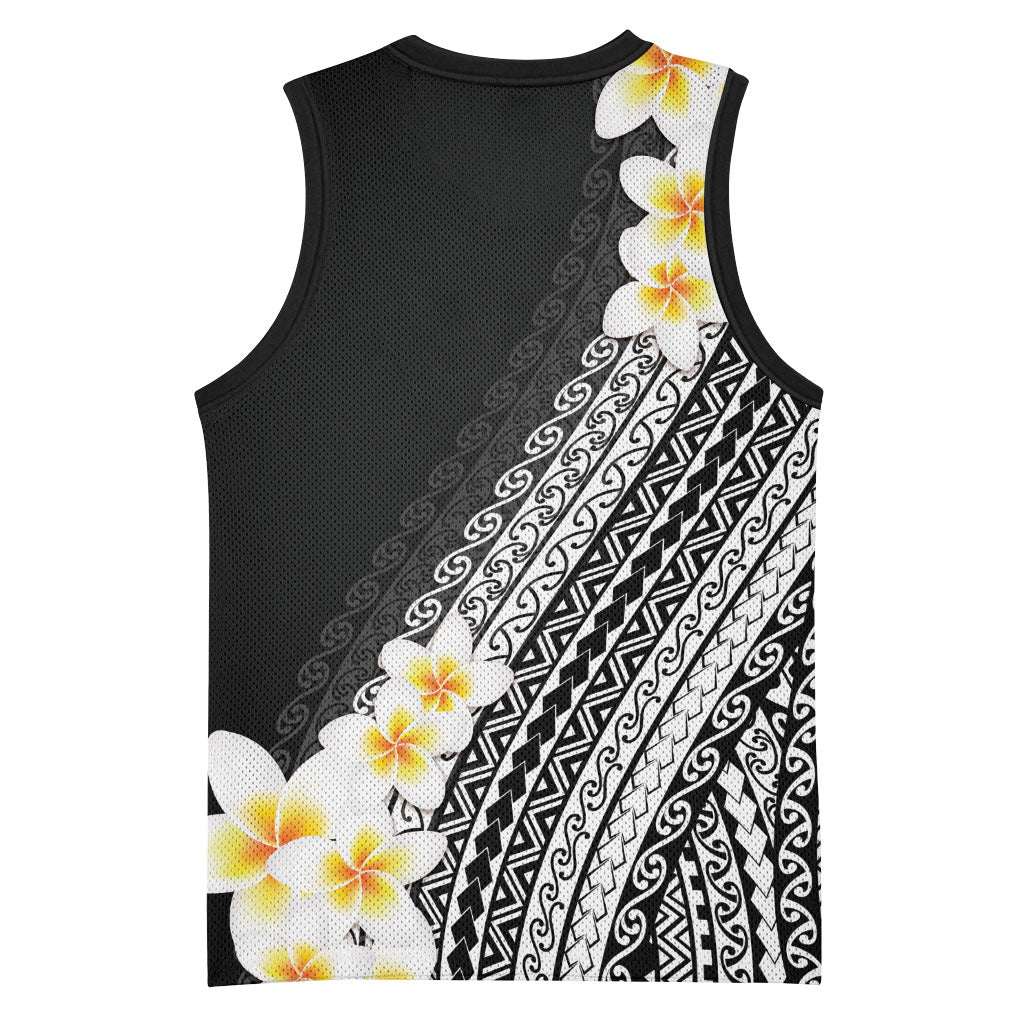 Tahiti Plumeria Tribal Pattern Basketball Jersey Wave Style Black LT05 - Polynesian Pride