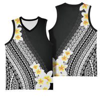 Tahiti Plumeria Tribal Pattern Basketball Jersey Wave Style Black LT05 - Polynesian Pride