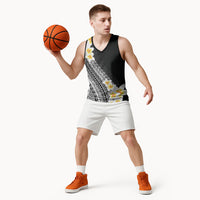 Tahiti Plumeria Tribal Pattern Basketball Jersey Wave Style Black LT05 - Polynesian Pride