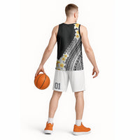 Tahiti Plumeria Tribal Pattern Basketball Jersey Wave Style Black LT05 - Polynesian Pride