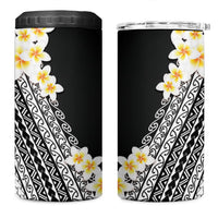 Tahiti Plumeria Tribal Pattern 4 in 1 Can Cooler Tumbler Wave Style Black LT05 One Size: 16 oz Black - Polynesian Pride