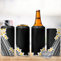 Tahiti Plumeria Tribal Pattern 4 in 1 Can Cooler Tumbler Wave Style Black LT05 - Polynesian Pride