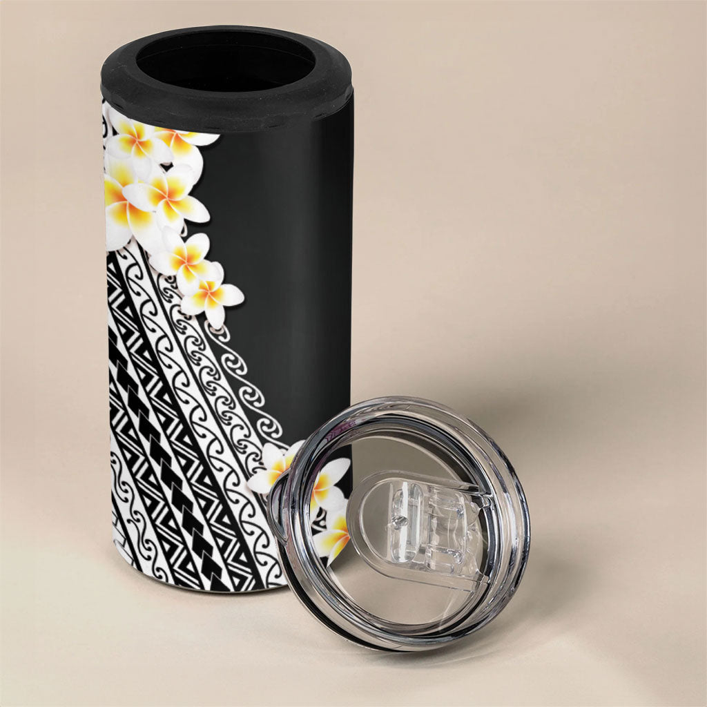 Tahiti Plumeria Tribal Pattern 4 in 1 Can Cooler Tumbler Wave Style Black LT05 - Polynesian Pride