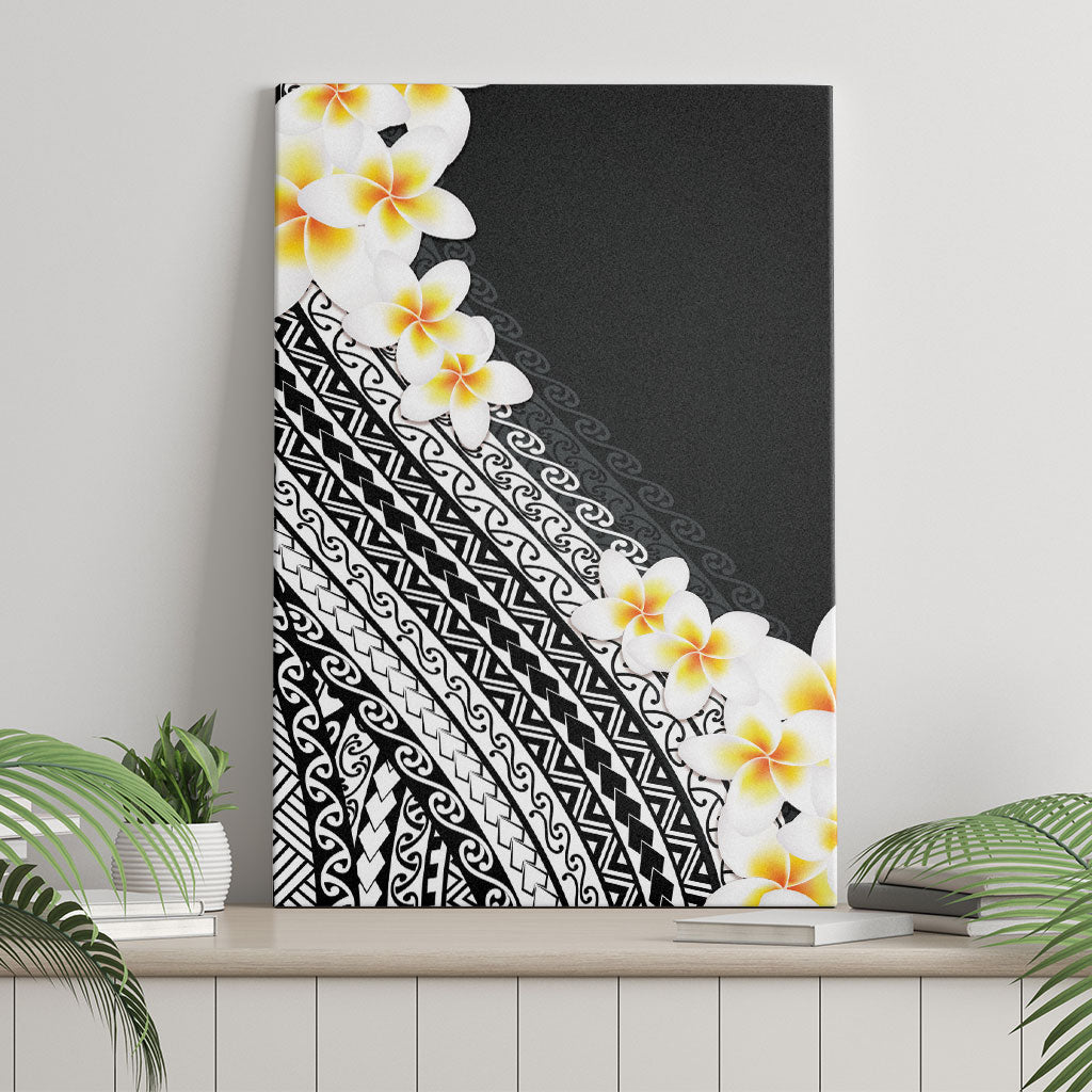 Tahiti Plumeria Tribal Pattern Canvas Wall Art Wave Style Black LT05 - Polynesian Pride