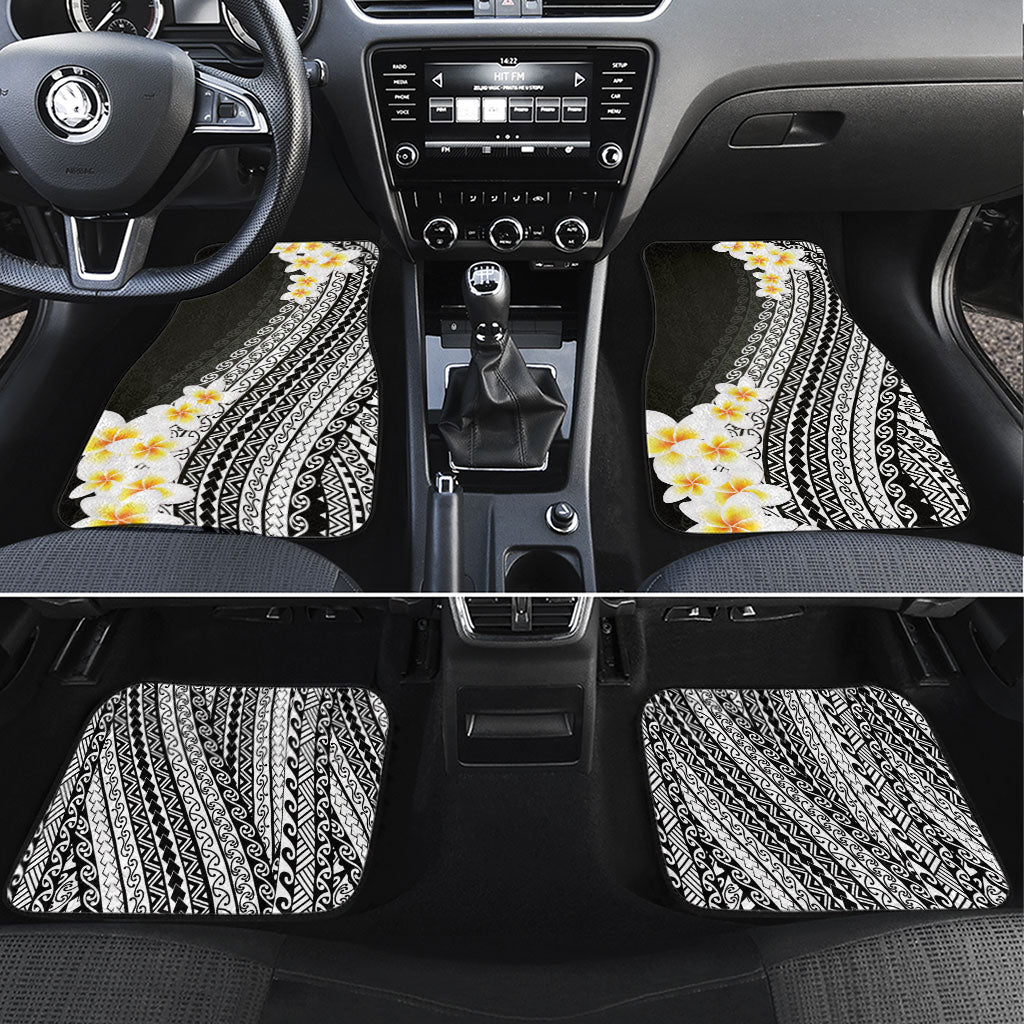 Tahiti Plumeria Tribal Pattern Car Mats Wave Style Black LT05 Set 4pcs Black - Polynesian Pride