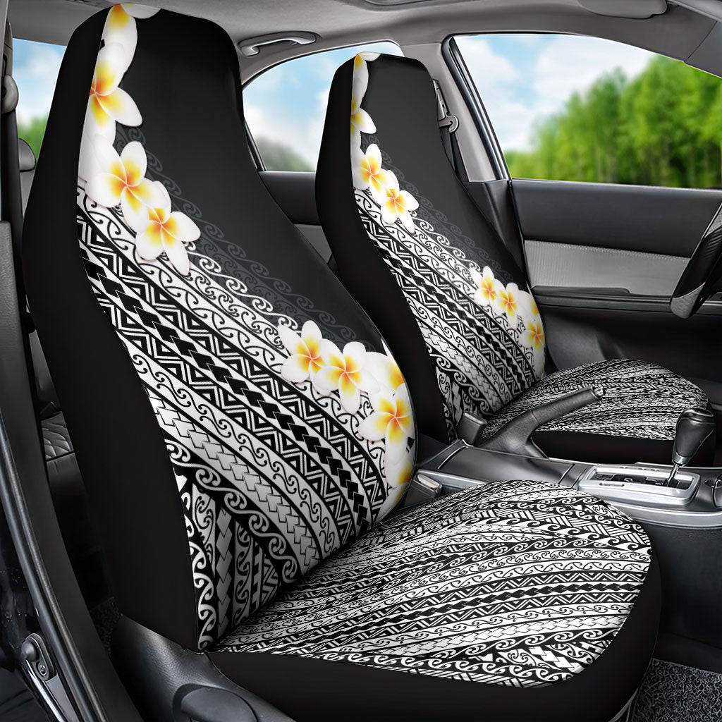 Tahiti Plumeria Tribal Pattern Car Seat Cover Wave Style Black LT05 - Polynesian Pride