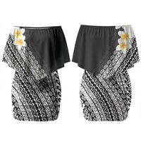 Tahiti Plumeria Tribal Pattern Couples Matching Off Shoulder Short Dress and Hawaiian Shirt Wave Style Black LT05 - Polynesian Pride
