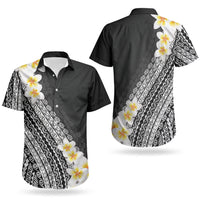Tahiti Plumeria Tribal Pattern Couples Matching Off Shoulder Short Dress and Hawaiian Shirt Wave Style Black LT05 - Polynesian Pride