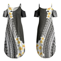 Tahiti Plumeria Tribal Pattern Couples Matching Summer Maxi Dress and Hawaiian Shirt Wave Style Black LT05 - Polynesian Pride