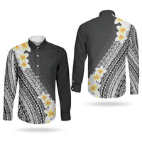 Tahiti Plumeria Tribal Pattern Couples Matching Summer Maxi Dress and Long Sleeve Button Shirt Wave Style Black LT05 - Polynesian Pride