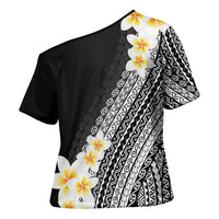Tahiti Plumeria Tribal Pattern Cross Shoulder Shirt Wave Style Black LT05 - Polynesian Pride