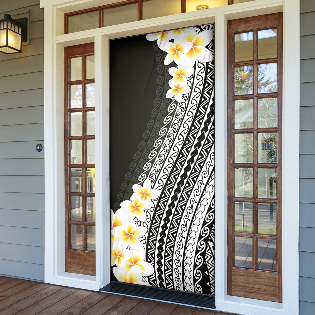 Tahiti Plumeria Tribal Pattern Door Cover Wave Style Black LT05 - Polynesian Pride