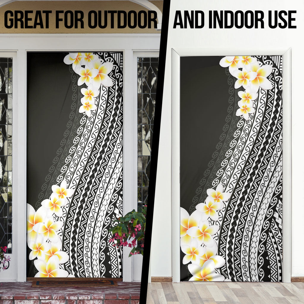 Tahiti Plumeria Tribal Pattern Door Cover Wave Style Black LT05 - Polynesian Pride