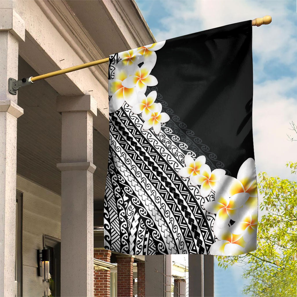 Tahiti Plumeria Tribal Pattern Garden Flag Wave Style Black LT05 House Flag Black - Polynesian Pride