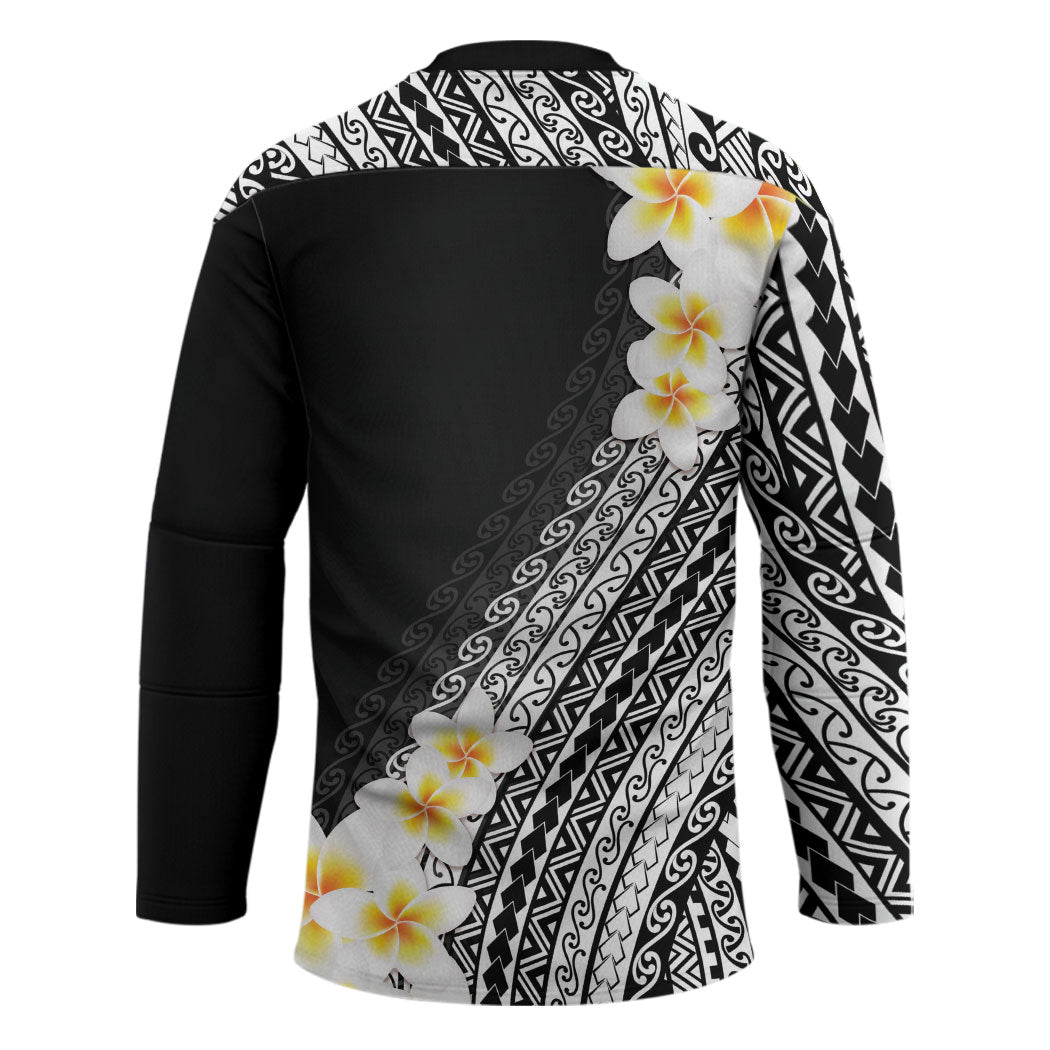 Tahiti Plumeria Tribal Pattern Hockey Jersey Wave Style Black LT05 - Polynesian Pride