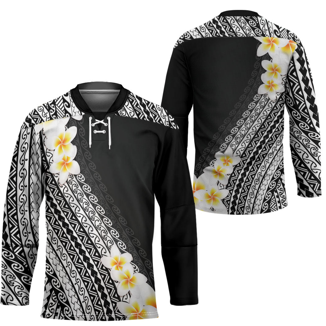 Tahiti Plumeria Tribal Pattern Hockey Jersey Wave Style Black LT05 - Polynesian Pride