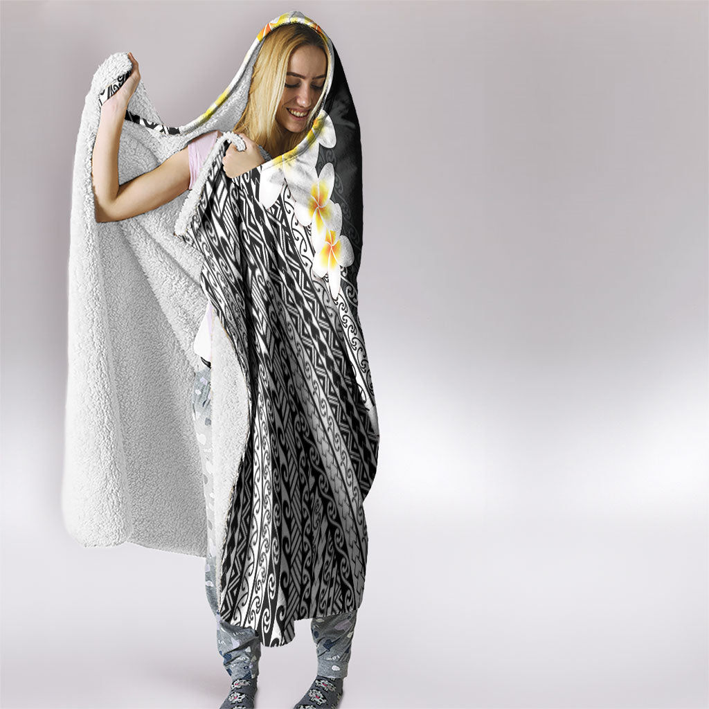 Tahiti Plumeria Tribal Pattern Hooded Blanket Wave Style Black LT05 - Polynesian Pride