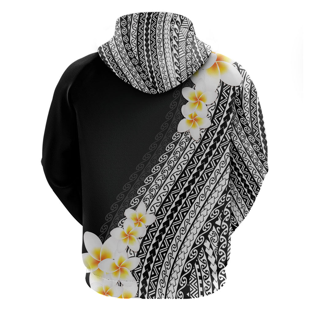 Tahiti Plumeria Tribal Pattern Hoodie Wave Style Black LT05 - Polynesian Pride