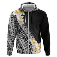 Tahiti Plumeria Tribal Pattern Hoodie Wave Style Black LT05 Zip Hoodie Black - Polynesian Pride