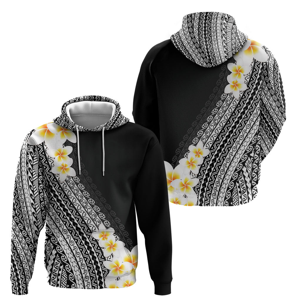 Tahiti Plumeria Tribal Pattern Hoodie Wave Style Black LT05 - Polynesian Pride