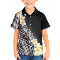 Tahiti Plumeria Tribal Pattern Kid Hawaiian Shirt Wave Style Black LT05 Kid Black - Polynesian Pride