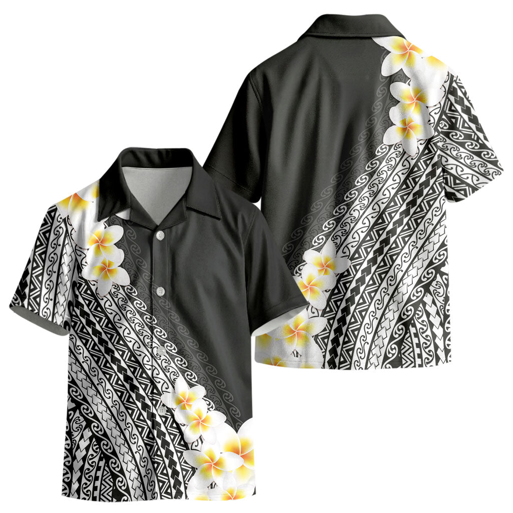 Tahiti Plumeria Tribal Pattern Kid Hawaiian Shirt Wave Style Black LT05 - Polynesian Pride