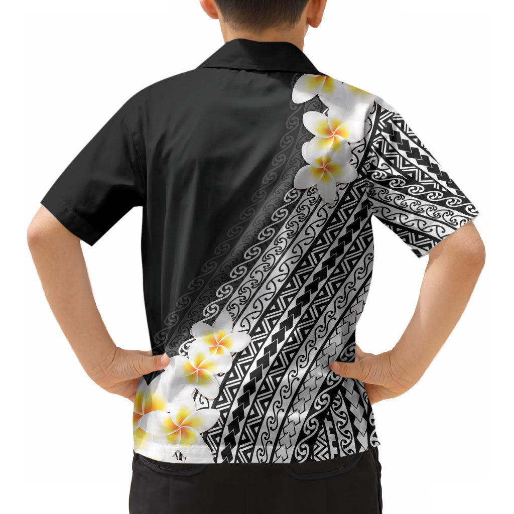 Tahiti Plumeria Tribal Pattern Kid Hawaiian Shirt Wave Style Black LT05 - Polynesian Pride